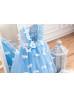 Blue Satin Tulle Butterflies Fairytale Flower Girl Dress